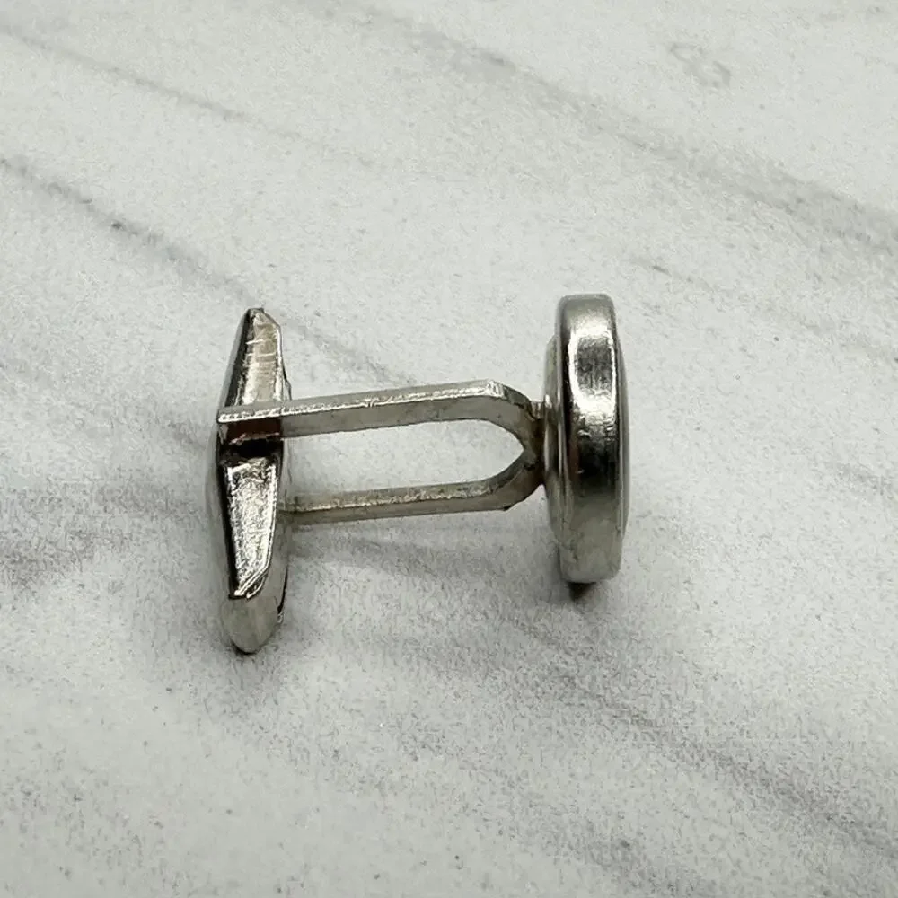Vintage Single Cufflink Round Silver Tone Abalone Shell Toggle Back Pat Pend ✨